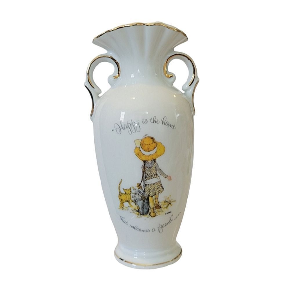 Vintage Holly Hobbie Gold Rimmed Porcelain Bud Vase Made In Japan 1973